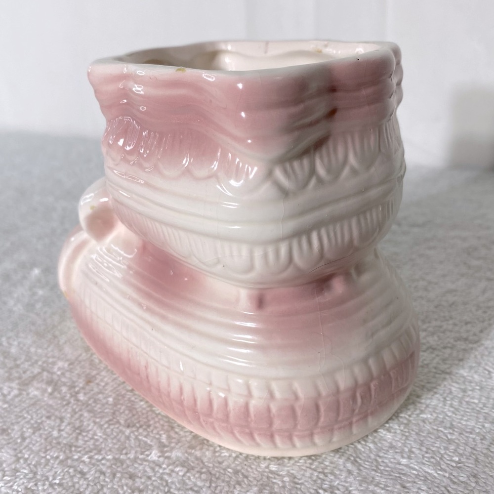 5/$35 Vintage Ceramic Pink Baby Nursery Baby Boot Planter Vase - Picture 4 of 12